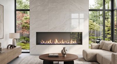 Flare: Front Facing 100" Fireplace with 24" High Glass