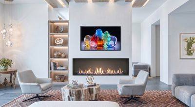 Flare: Front Facing 100" Commercial Fireplace with 24" High Glass