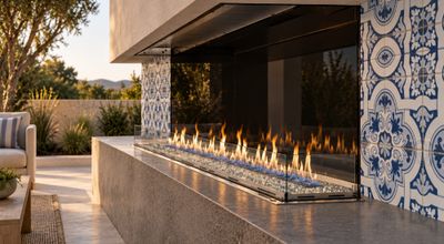 Flare: Vent-Free Double Corner 70" Outdoor Fireplace - 24" High Opening