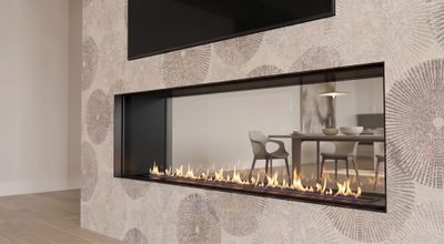 Flare: See-Through 100" Commercial Fireplace with 30" Extra High Glass