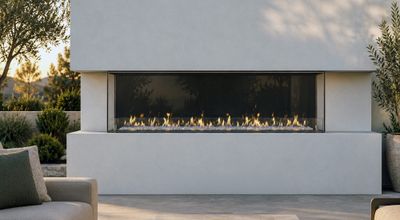 Flare: Vent-Free Double Corner 80" Outdoor Fireplace - 24" High Opening