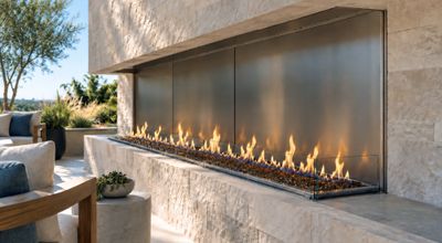 Flare: Vent-Free Double Corner 100" Outdoor Fireplace - 24" High Opening