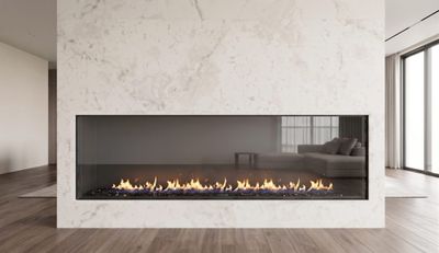 Flare: Front Facing 100" Commercial Fireplace with 30" Extra High Glass