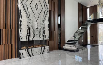 Flare: Double Corner 100" Fireplace with 30" Extra High Glass