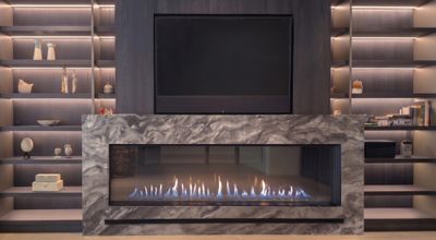 Flare: Front Facing 80" Commercial Fireplace with 24" High Glass