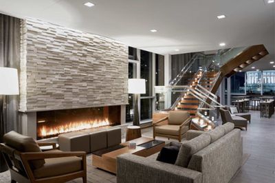 Flare: Front Facing 45" Commercial Fireplace with 16" Glass